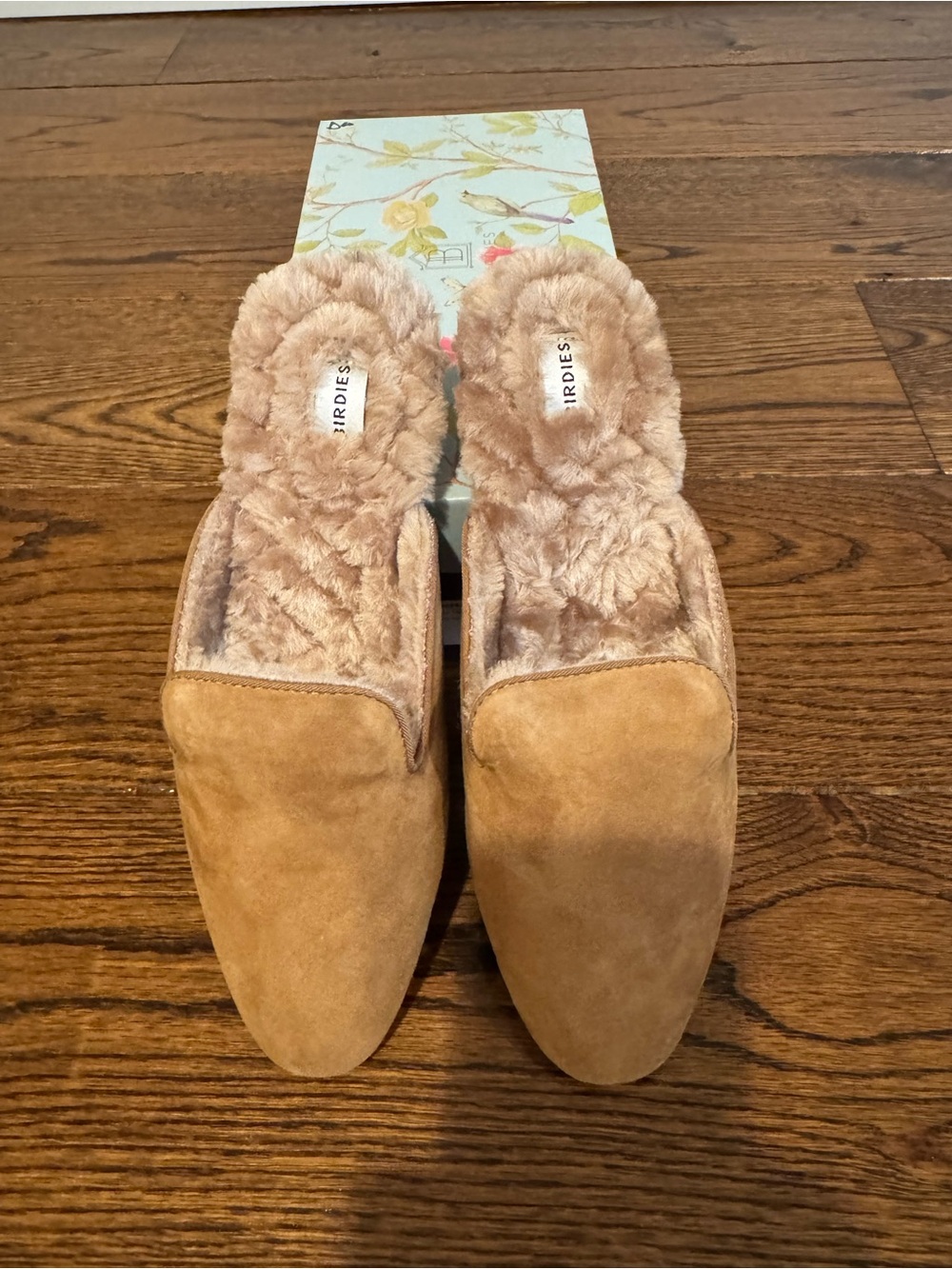 Birdies Tan Suede Faux-Fur Lined Slip-On Mules